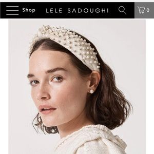 Lele Sadoughi desert tan velvet pearl knotted headband